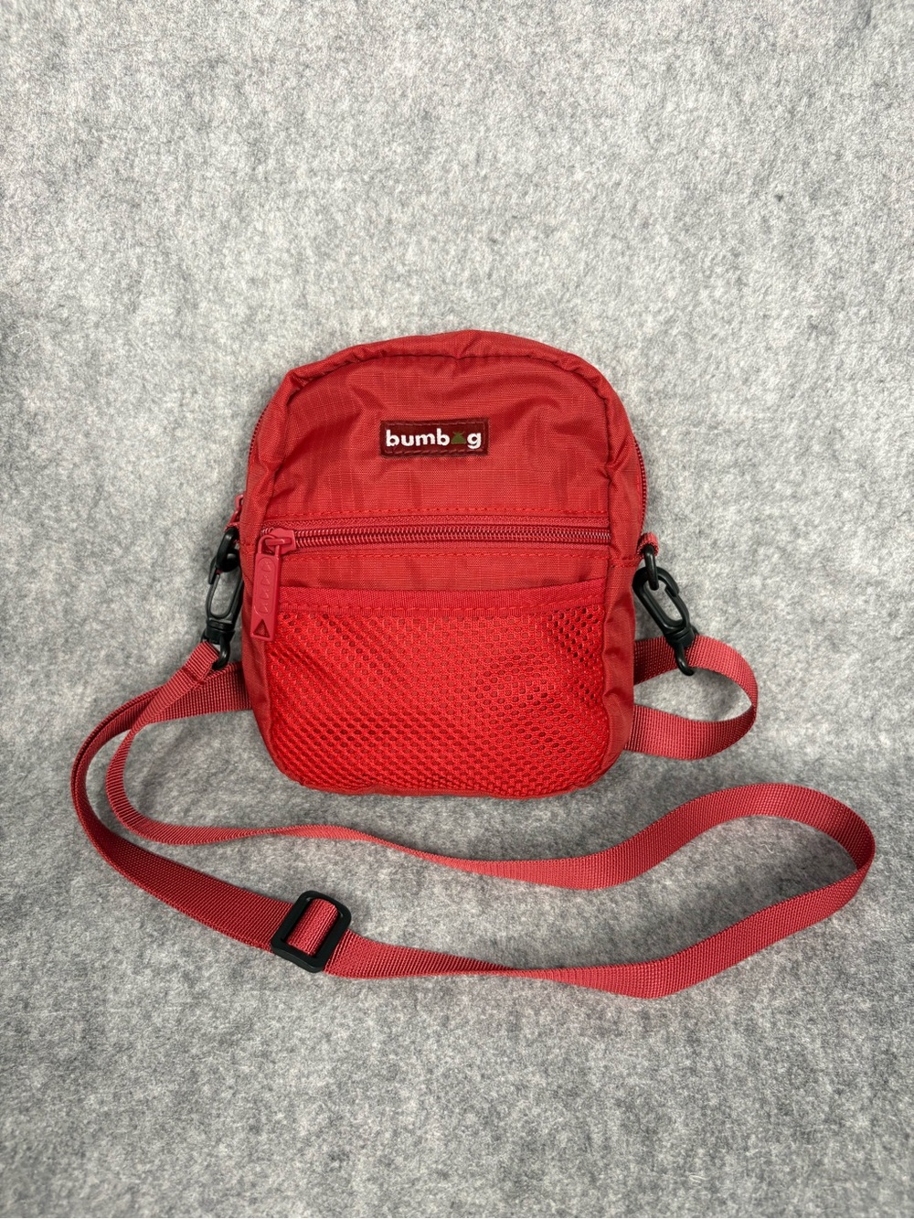 Bumbag Red Mini Crossbody Shoulder Bag Adjustable Strap Mesh Pocket